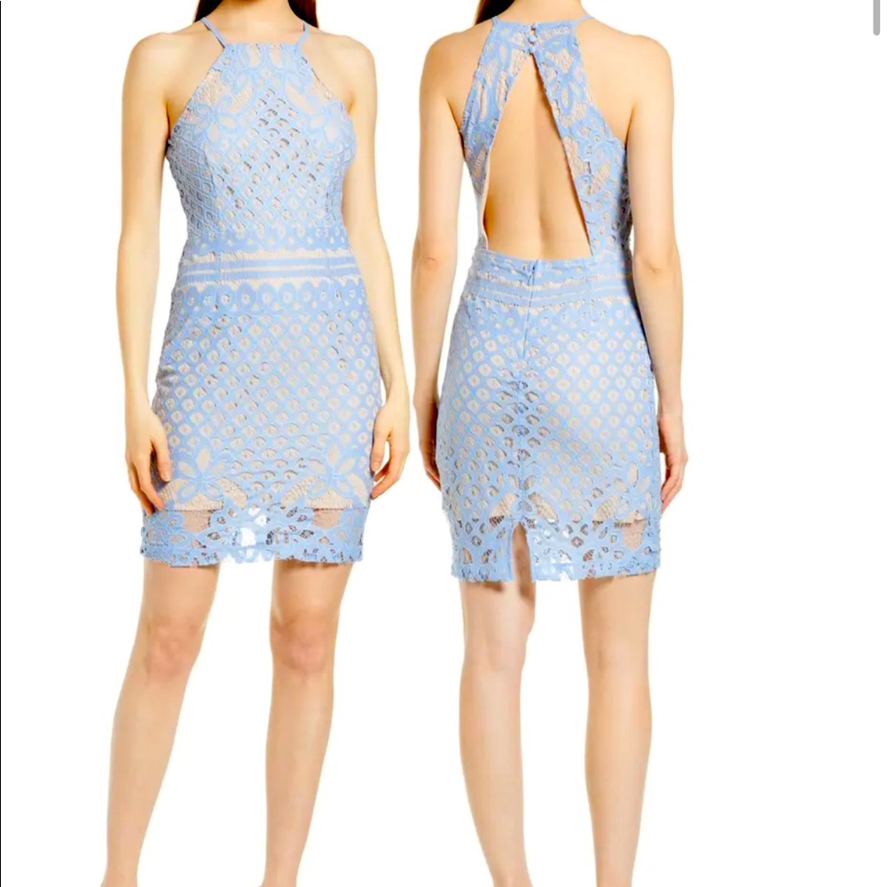 Blue lace midi dress